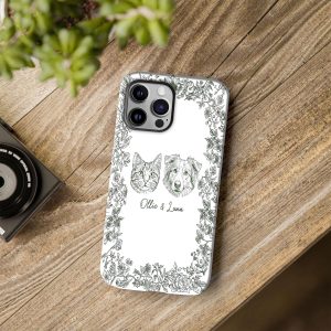 Custom Pet Photo Toile De Jouy Phone Case, Dog Cat Mom Gift, Personalized Dog Cat Mom Gift, Pet Lover Gift, Dish Toile De Jouy Pet PhoneCase