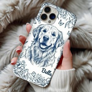 Custom Pet Phone Case, Pet Memorial Gift Phone Cover, Custom Dog Cat Portrait Phone Case, Toile De Jouy Pet Phone Case, Gift For Pet Owner