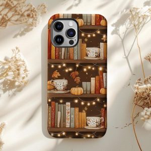Cozy Fall Bookish Phone Case Autumn Bookshelf