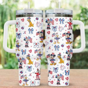 Disney 4th of July Tumbler 40oz, Retro Mickey and Friends 4th of July Fireworks Gift, Happy Independence Day Tumbler Gift