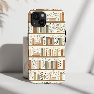 Floral Bookcase, Books Bookshelf Reading Plant Lover Gift Bookish, Floral Book Phone Cover, Book Lover Gift, Book Reading Gift, Phone Case