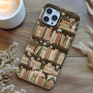 Floral Bookcase, Books Bookshelf Reading Plant Lover Gift Bookish, Floral Book Phone Cover, Book Lover Gift, Book Reading Gift, Phone Case