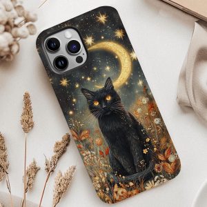 Gothic Black Cat Moon Phone Case Witchy Celestial iPhone Samsung Cover