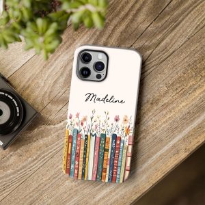 Personalized Floral Book Phone Case,Vintage Bookshelf Library iPhone Case, Cute Library Cover, Book Lover Gift, Book Lover Birthday Gift