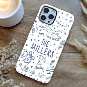 Personalized Bridal Phone Case with Names, Wedding Gift for Couple, Married Phone Case for Mr and Mrs, Bride and Groom with Pet Phone Case