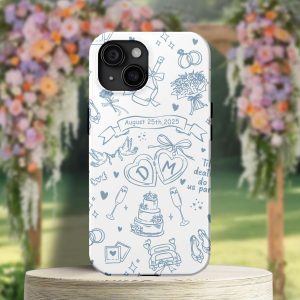 Personalized Wedding Phone Case, Custom Married Date iPhone Samsung Cover, Newlywed Couple Gift, Bride and Groom Protective Anniversary Case