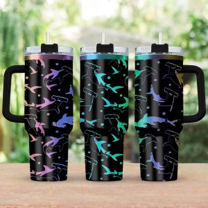 Shark Engraved Tumbler 40oz, Sea Shark Gift for Swimmers, Sea Life Lover Gift, Whale Shark and Ocean Tumbler Gift, Summer Tumbler Gift