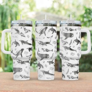 Shark Engraved Tumbler 40 oz, Sea Animal Drinkware Tumbler 40 oz, SummerSea Shark Gift for Swimmers, Sea Life Lover Gift,  Tumbler Gift